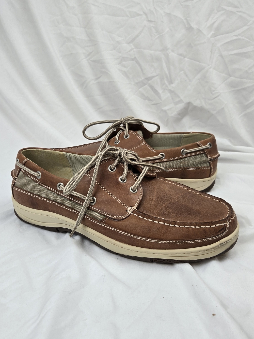 CHAPS Men's Brown Leather Boat Shoes Casual Lace Up D96-21233 Size 12M